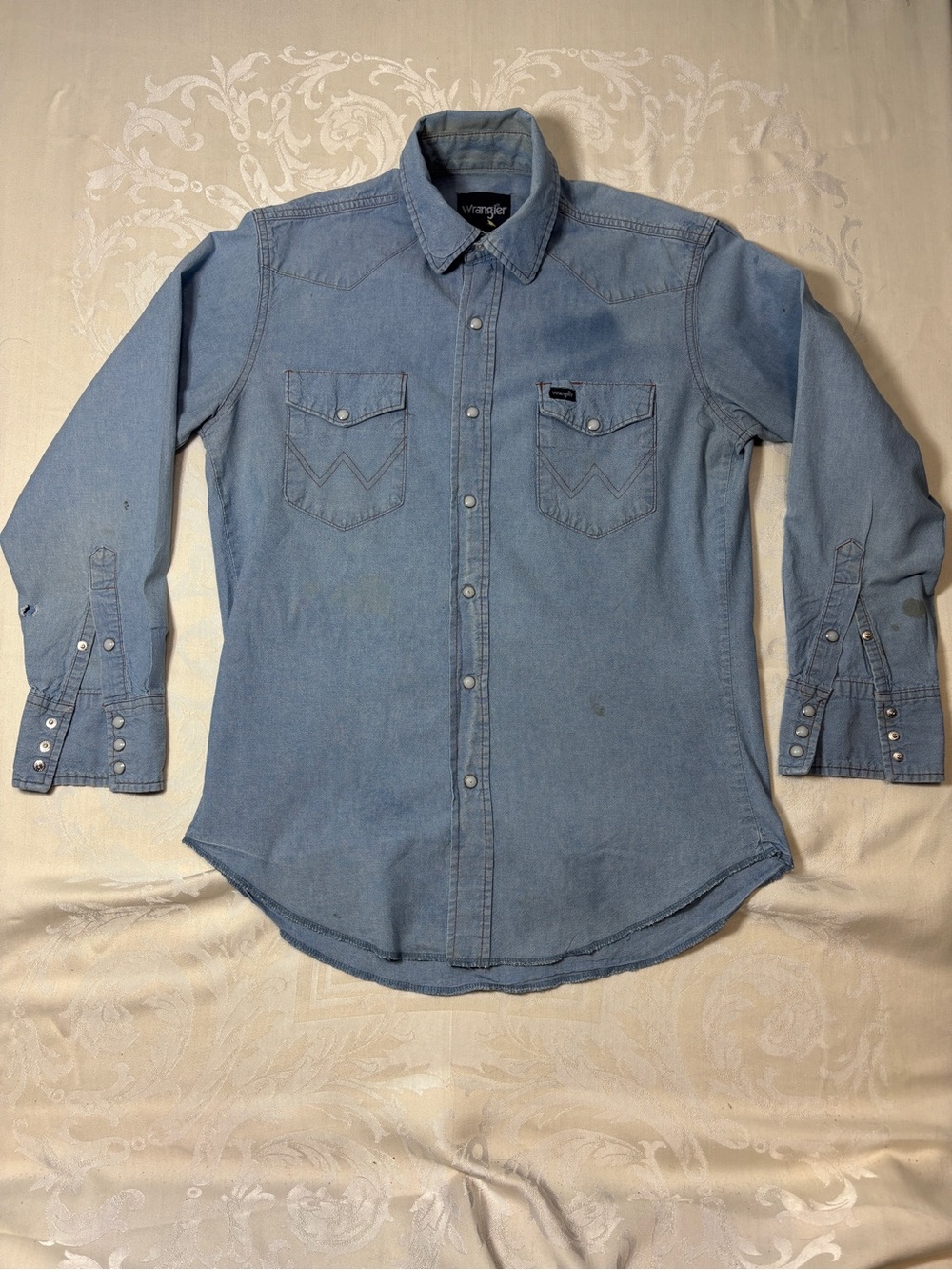 Wrangler Light Blue Denim Western Button-Down Shirt,